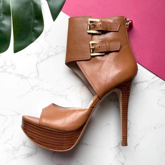 Michael Kors Ankle Wrap Buckles Teaser Platform Heels 7.5 - Picture 3 of 8